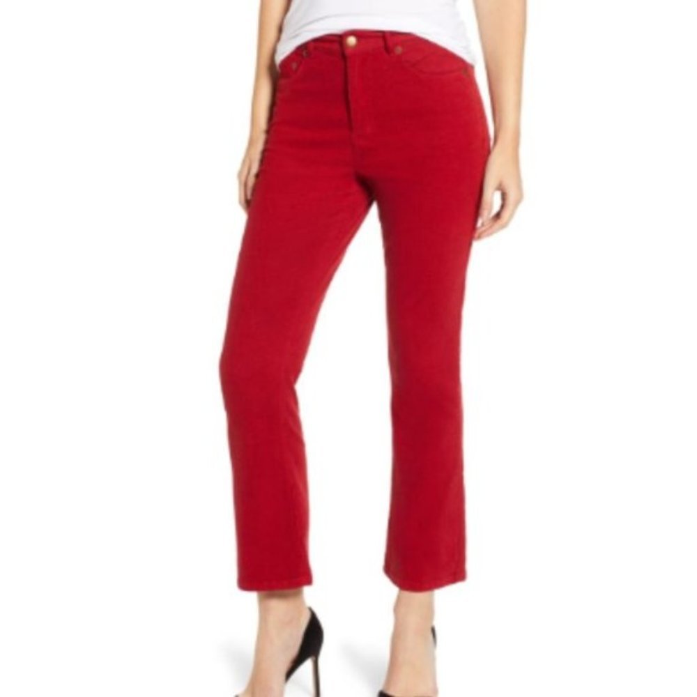 Pam & Gela Red Corduroy Slim Crop Flare Pants